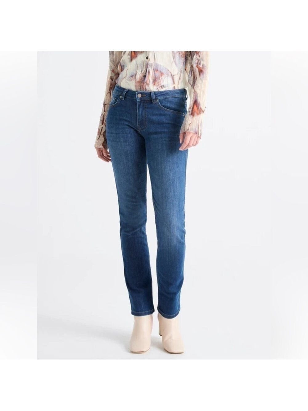 DU/ER Performance Denim Mid Rise Slim Straight - Aged Medium Stone Sz 33X30